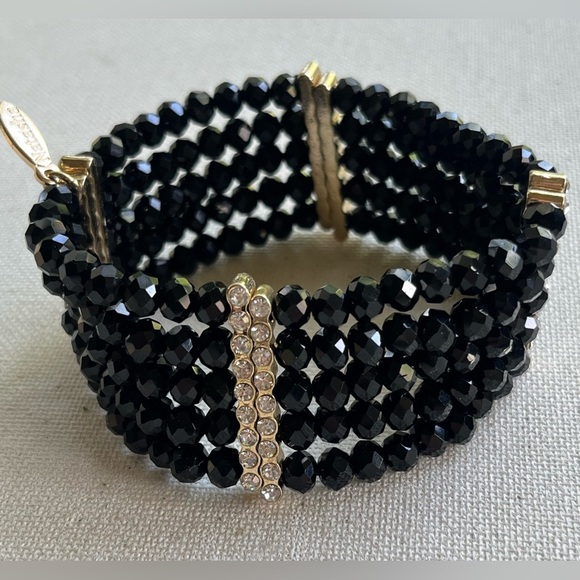 Natasha Black Beaded Stretch Bracelet with Rhinestone Accent - Picture 2 of 2